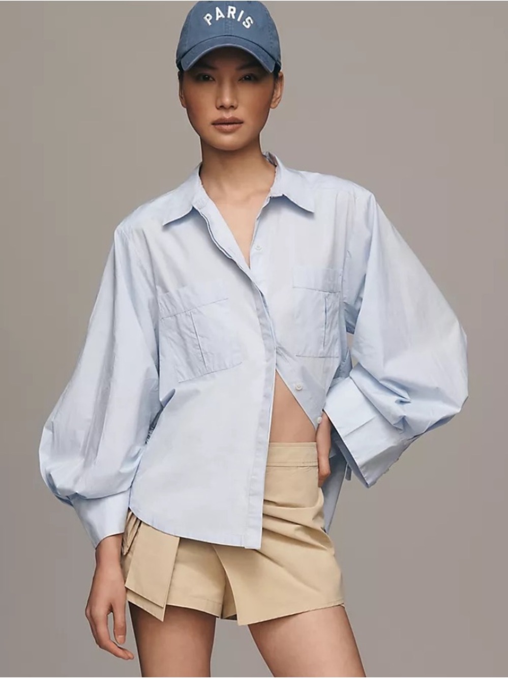 Maeve Light Blue Button-Front Blouse